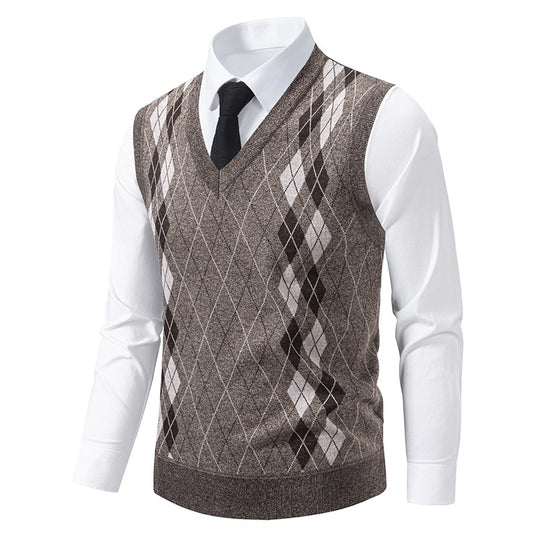 Herren eleganter V-Ausschnitt Pullunder im argyle Muster EB
