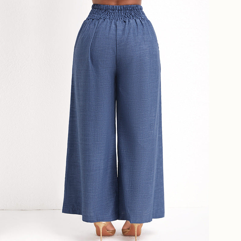 Damen Elegante Weitbein-Hose mit elastischem Bund und goldener Kette EB