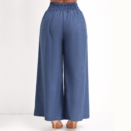 Damen Elegante Weitbein-Hose mit elastischem Bund und goldener Kette EB