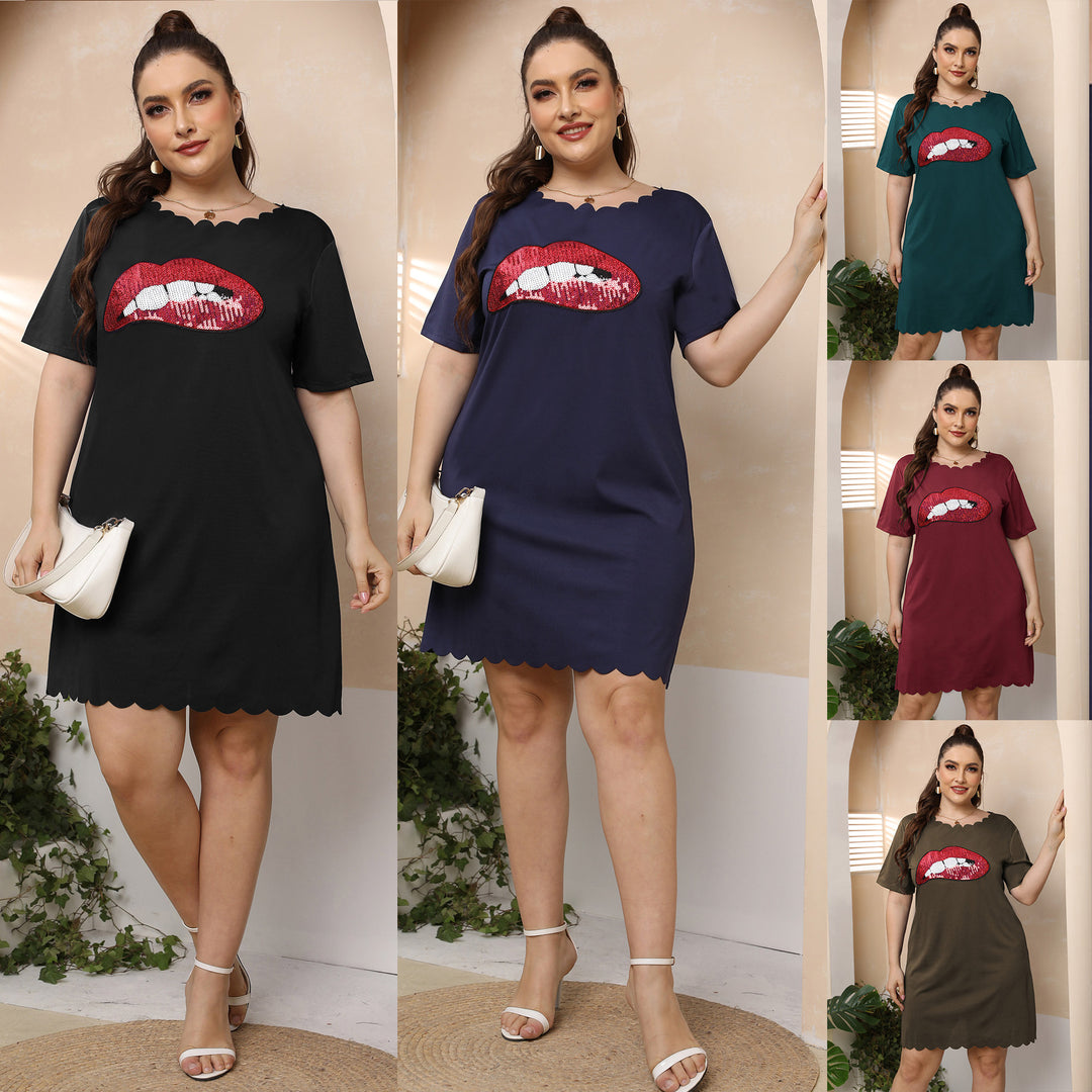 Damen lässiges Freizeitkleid mit verspieltem Lippen-Motiv EB