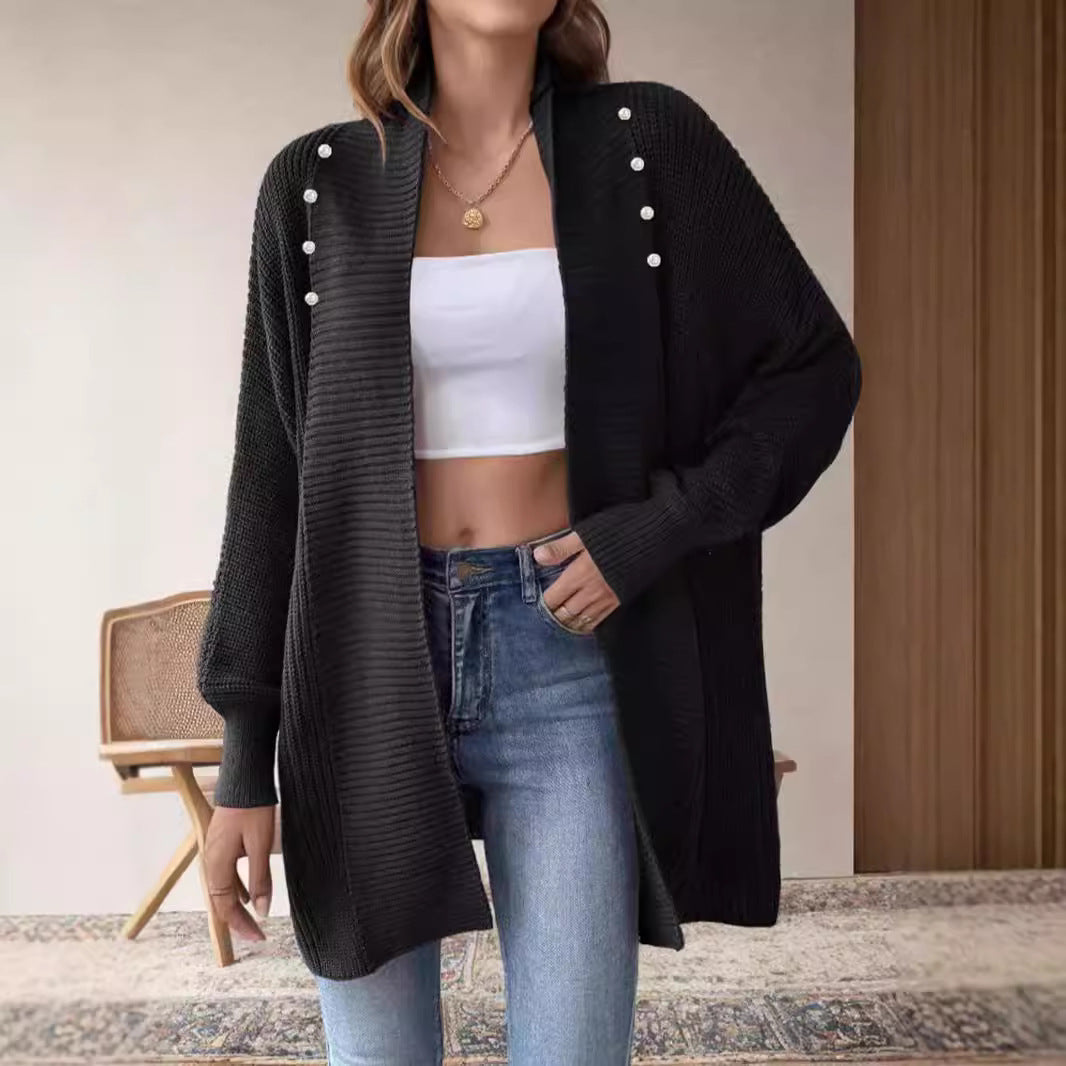 Damen Strickjacke mit dekorativen Knopfdetails und offenem Schnitt EB