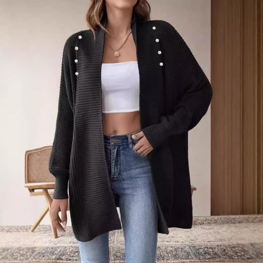 Damen Strickjacke mit dekorativen Knopfdetails und offenem Schnitt EB