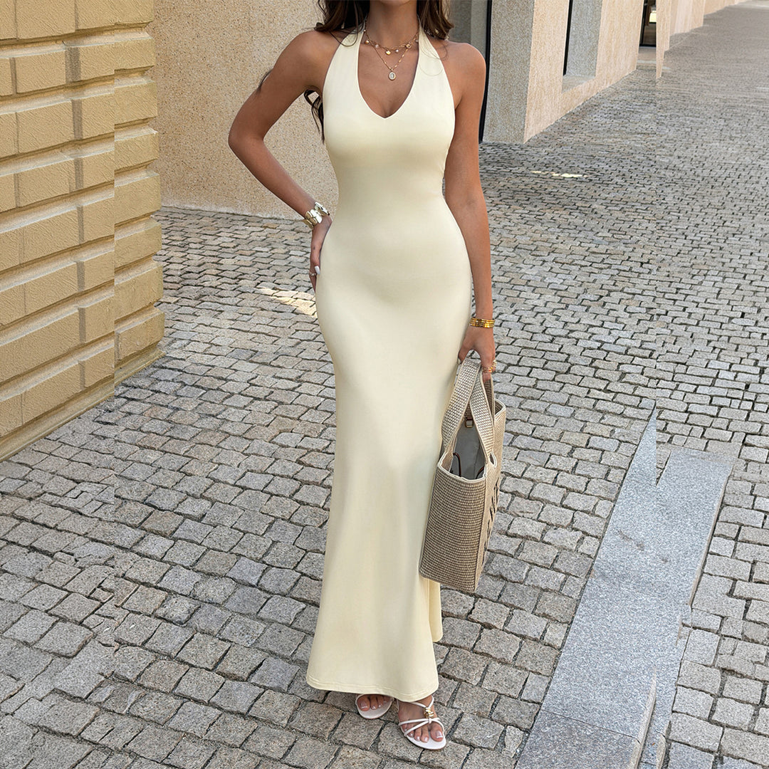 Damen Figurbetontes Abendkleid mit Halterrücken EB