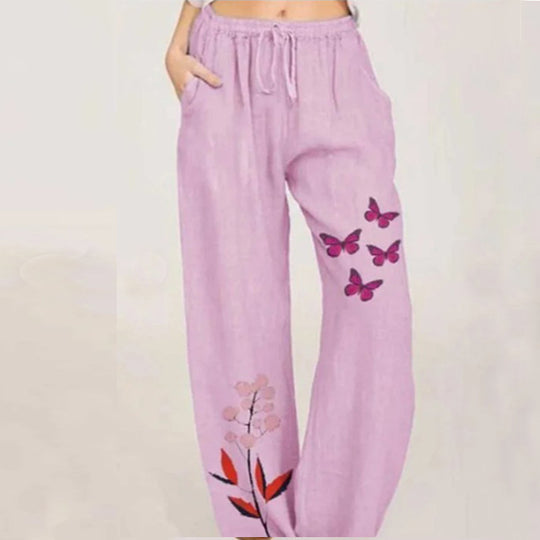 Damen weite Sommerhose mit buntem floralem Druck EB