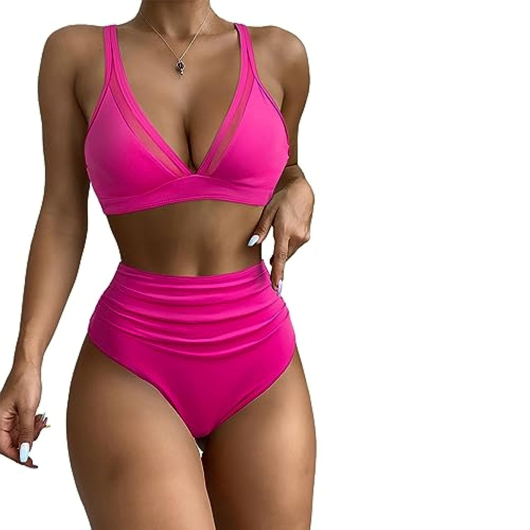 Damen Sportliches Bikini-Set mit verschränkten Trägern und hohem Schnitt EB