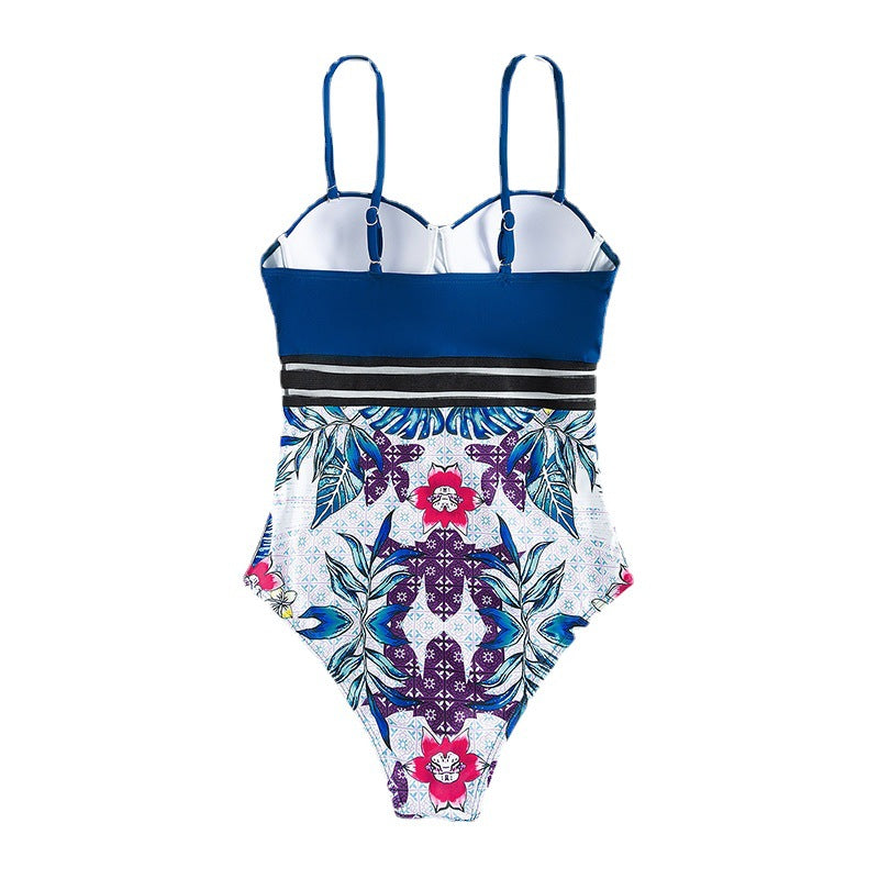 Damen Einteiler Badeanzug mit dekorativem Blumenmuster und strukturierter Taille EB
