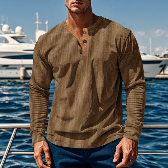 Herren Langarm-Henleyshirt aus leichtem Rippstoff mit Knopfleiste EB