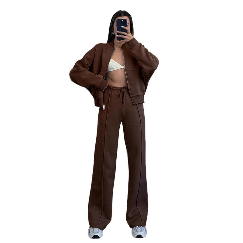 Damen lässiges Freizeit-Set aus weichem Sweatstoff mit hohem Kragen und weitem Schnitt EB