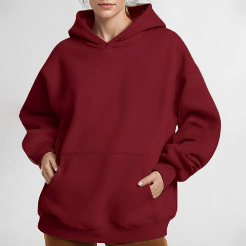 Damen Lockere Kapuzenpullover aus weichem Fleece mit Kängurutasche EB