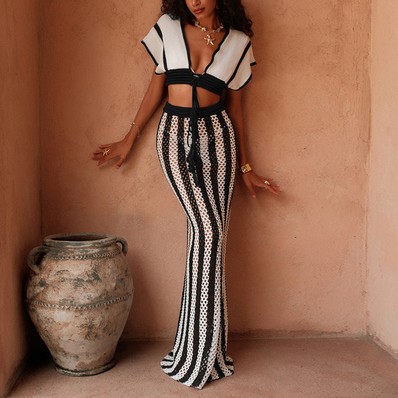 Damen stylisches Crop-Top und weite Palazzo-Hose Set EB