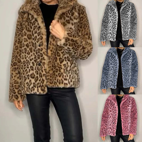 Damen kuschelige Leopardenfell Jacke EB