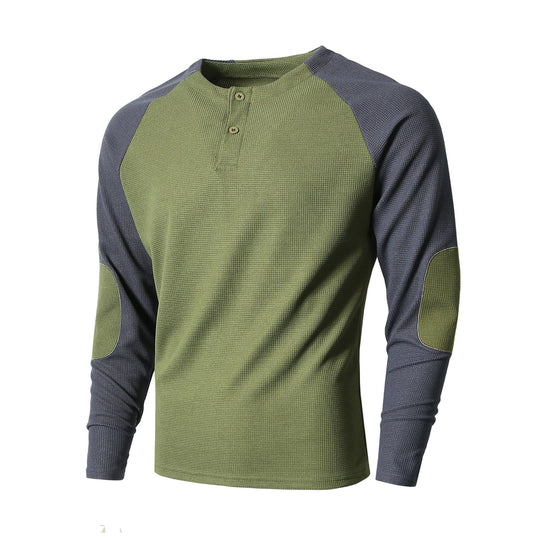 Herren Langarmshirt mit modischem Henley-Ausschnitt und strukturierten Ärmeln EB