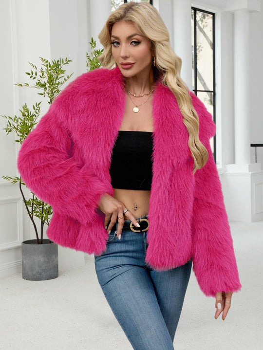Damen Flauschige Kunstpelzjacke mit oversized Schnitt und voluminösen Ärmeln EB