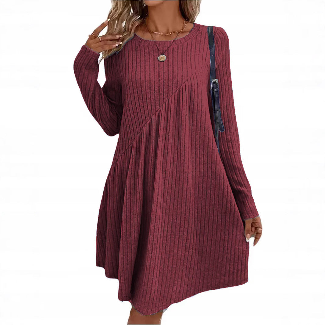 Damen lässiges Strickkleid mit asymmetrischem Schnitt und langen Ärmeln EB