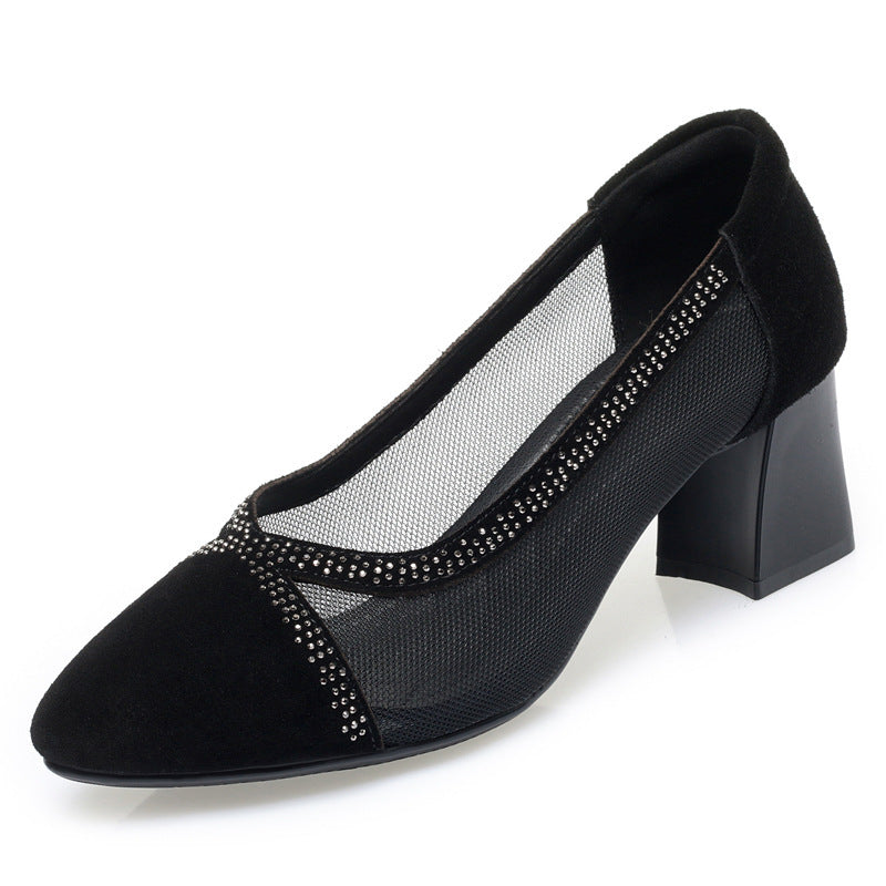 Damen Elegante Ballerinas mit transparentem Mesh-Einsatz und funkelndem Strassdetail EB