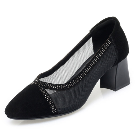 Damen Elegante Ballerinas mit transparentem Mesh-Einsatz und funkelndem Strassdetail EB