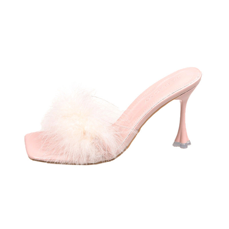 Damen trendige Slippers mit flauschigem Detail EB