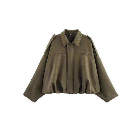 Damen nan Oversize-Kurzjacke mit Ballon-Saum, Schulterpatten und verdeckter Frontleiste EB