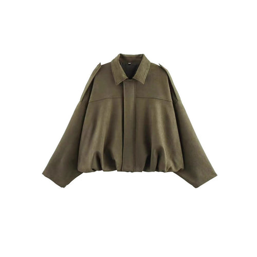 Damen nan Oversize-Kurzjacke mit Ballon-Saum, Schulterpatten und verdeckter Frontleiste EB