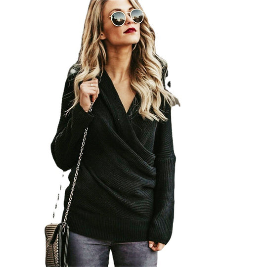 Damen Wickelpullover mit off-shoulder Design und strukturierter Textur EB