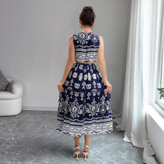 Damen Maxikleid mit elegantem V-Ausschnitt und grafischem Muster EB