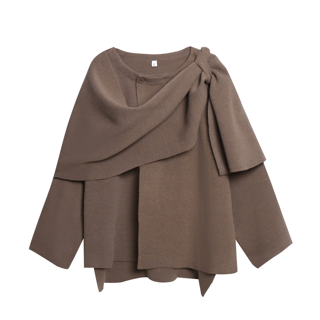 Damen gemütlicher Strickponcho mit raffinierten Drapierungen EB