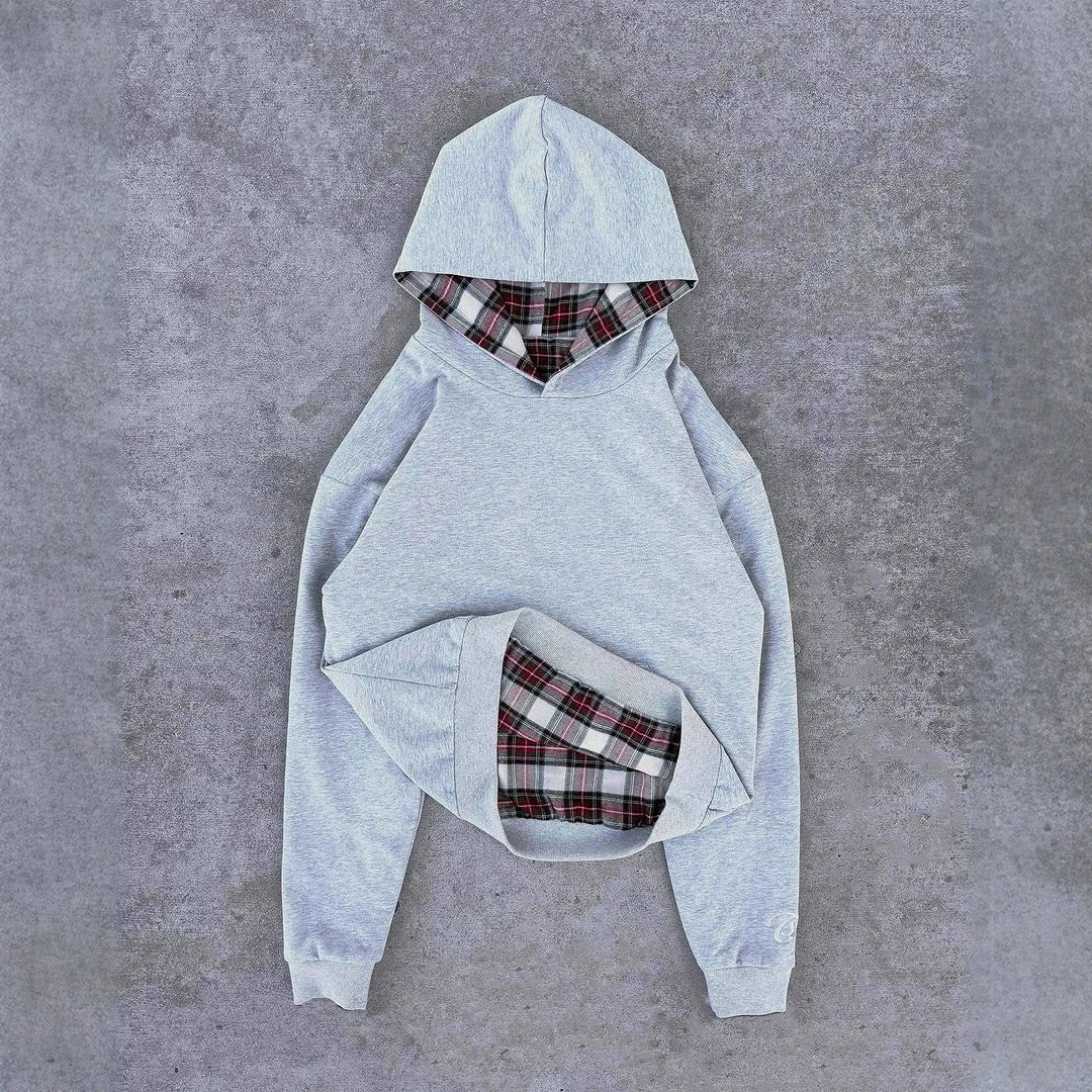 Damen Kapuzenpullover mit modernem Karo-Futter EB
