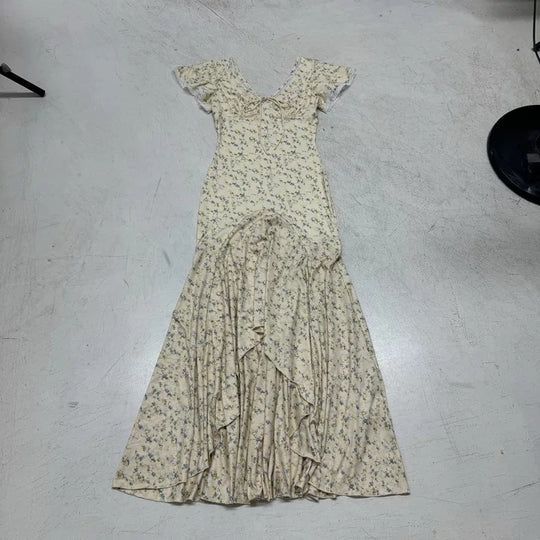 Damen Maxikleid mit romantischem Blumenmuster und verspieltem V-Ausschnitt EB