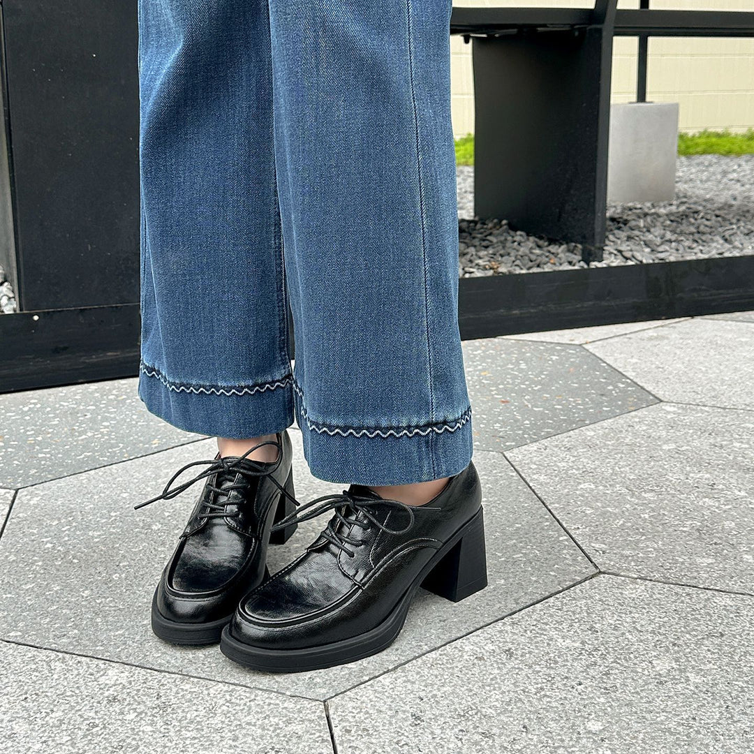Damen Elegante Schnürschuhe mit modischem Blockabsatz EB