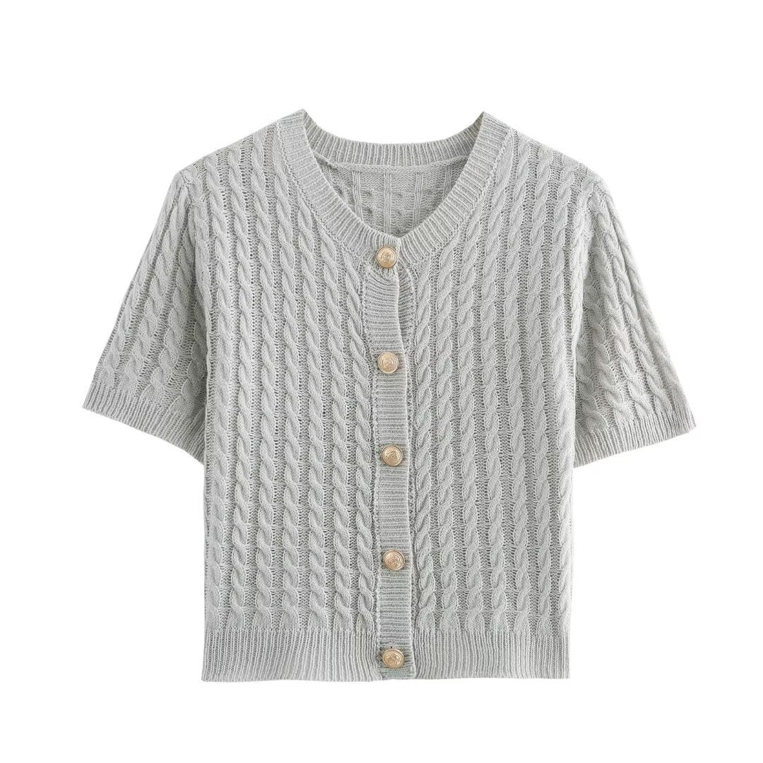 Damen Strickjacke mit kurzem Arm und dekorativen Knöpfen EB