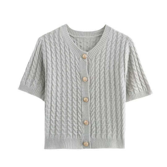 Damen Strickjacke mit kurzem Arm und dekorativen Knöpfen EB