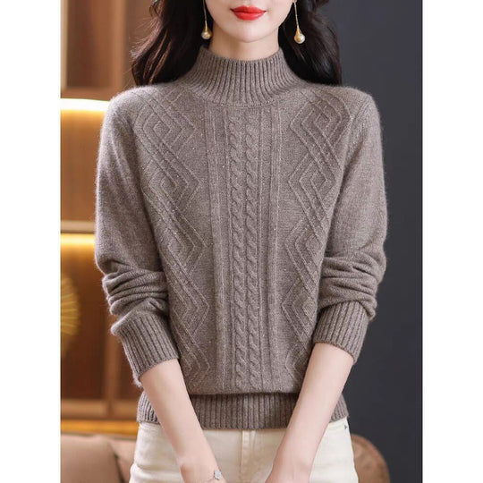 Damen Strickpullover mit Rippenstruktur und hochgeschlossenem Kragen EB