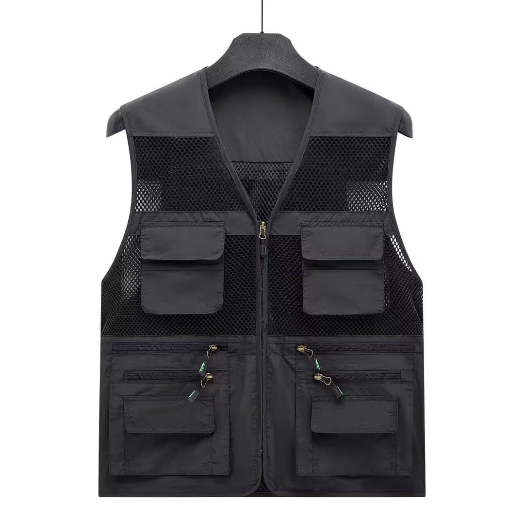 Herren Atmungsaktive Angler- und Fotografenweste mit Mesh‑Paneelen, Multifachtaschen und Zweiwege‑Reißverschluss EB