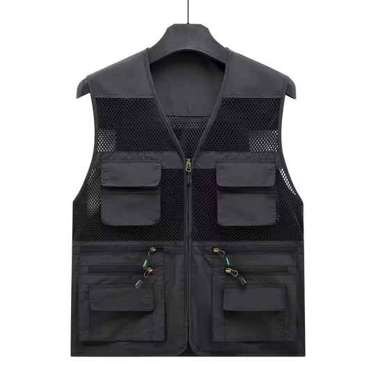 Herren Atmungsaktive Angler- und Fotografenweste mit Mesh‑Paneelen, Multifachtaschen und Zweiwege‑Reißverschluss EB