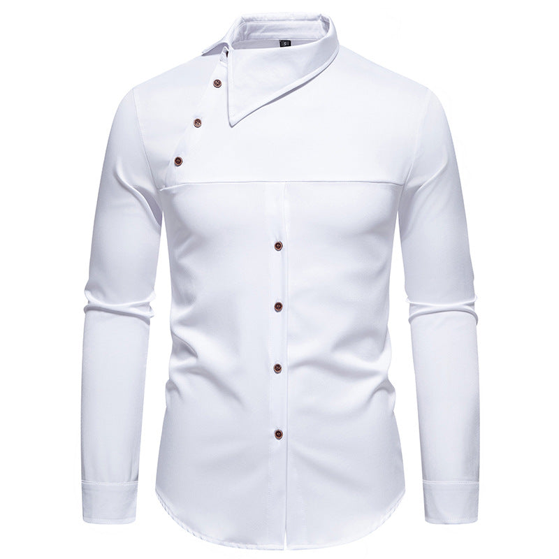 Herren Langarmhemd mit innovativem Kragen und asymmetrischem Design EB