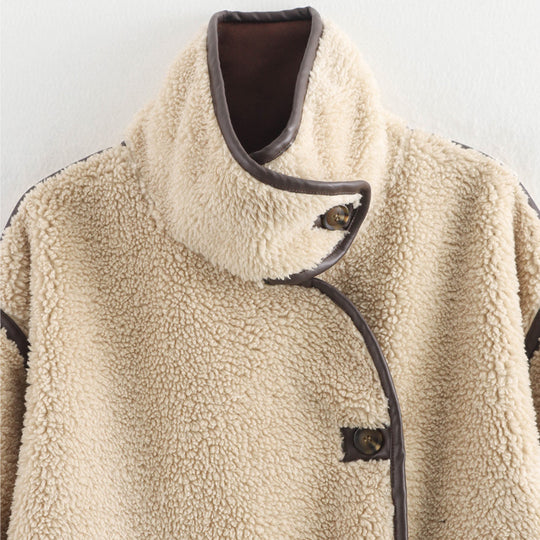 Damen weich gepolsterte Fleecejacke mit hohem Kragen und Knopfverschluss EB