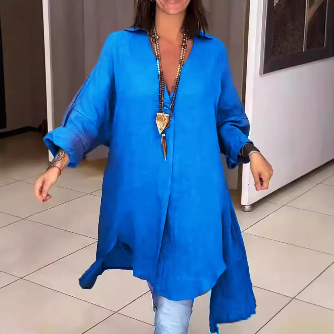 Damen Leinen Tunika mit asymmetrischem Schnitt und eleganten Details EB