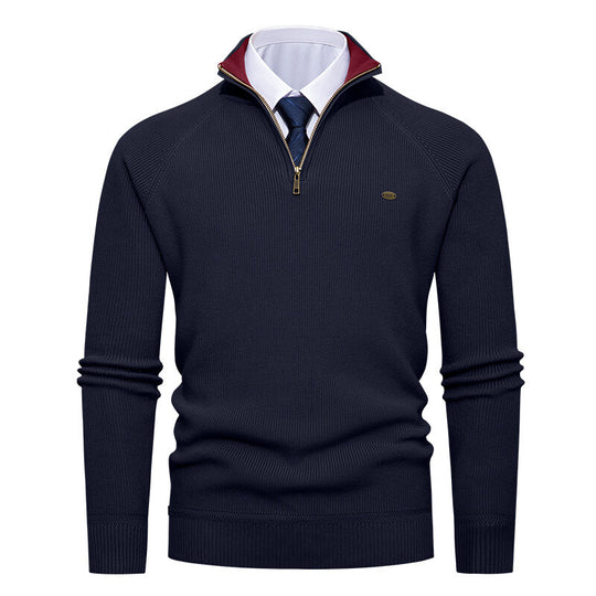 Herren eleganter Strickpullover mit Stehkragen und Reißverschluss EB