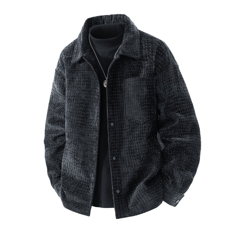 Herren strukturierte Overshirt-Jacke aus Waffelstrickoptik mit Druckknopfverschluss und Brusttasche EB