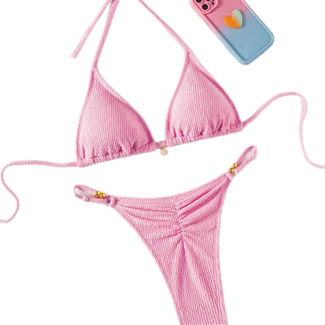 Damen Triangel-Bikini im modernen Streifen-Design mit eleganten Perlendetails EB
