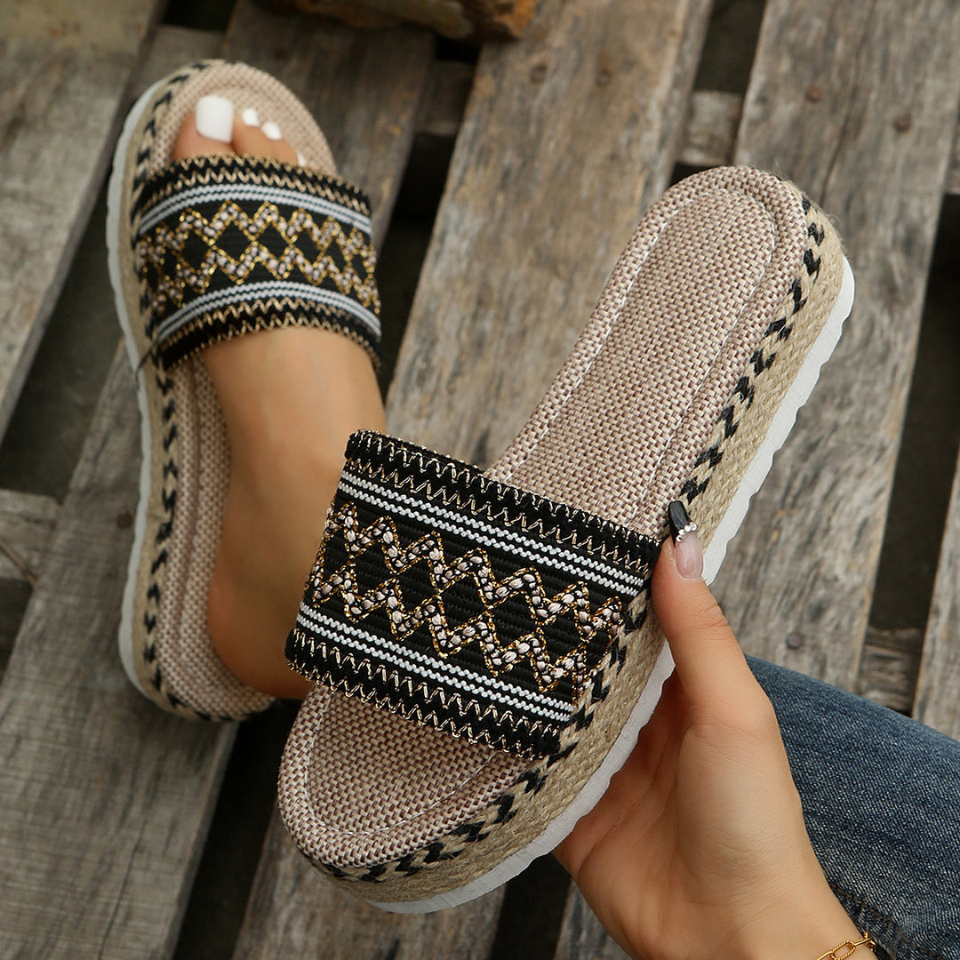 Damen modische Keil-Pantoletten mit dekorativem Woven-Design EB