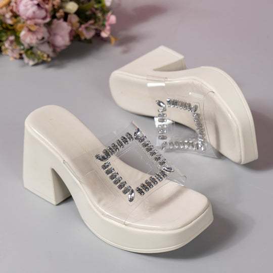 Damen luxuriöse Plateau-Pantoletten mit glitzerndem Schmuckdetail EB