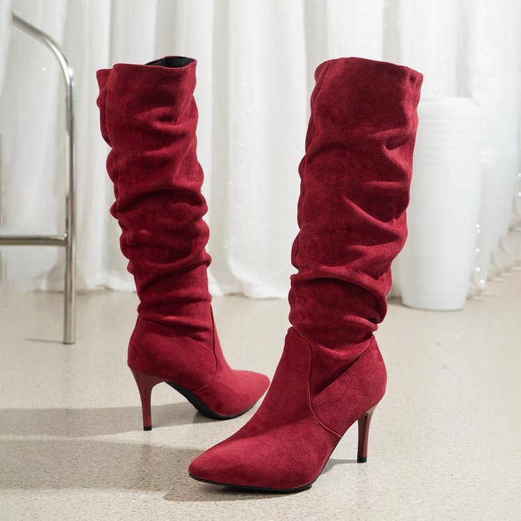 Damen Overknee Stiefel mit elegantem Falten-Design und elegantem Stiletto-Heel EB
