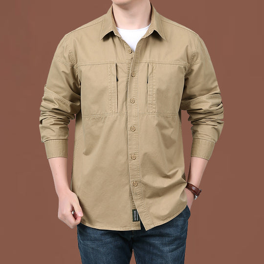Herren nan leichtes Baumwoll-Utility-Overshirt mit zwei verdeckten Brusttaschen und klassischem Kentkragen EB