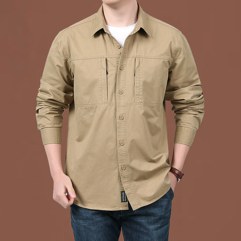 Herren  leichtes Baumwoll-Utility-Overshirt mit zwei verdeckten Brusttaschen und klassischem Kentkragen EB