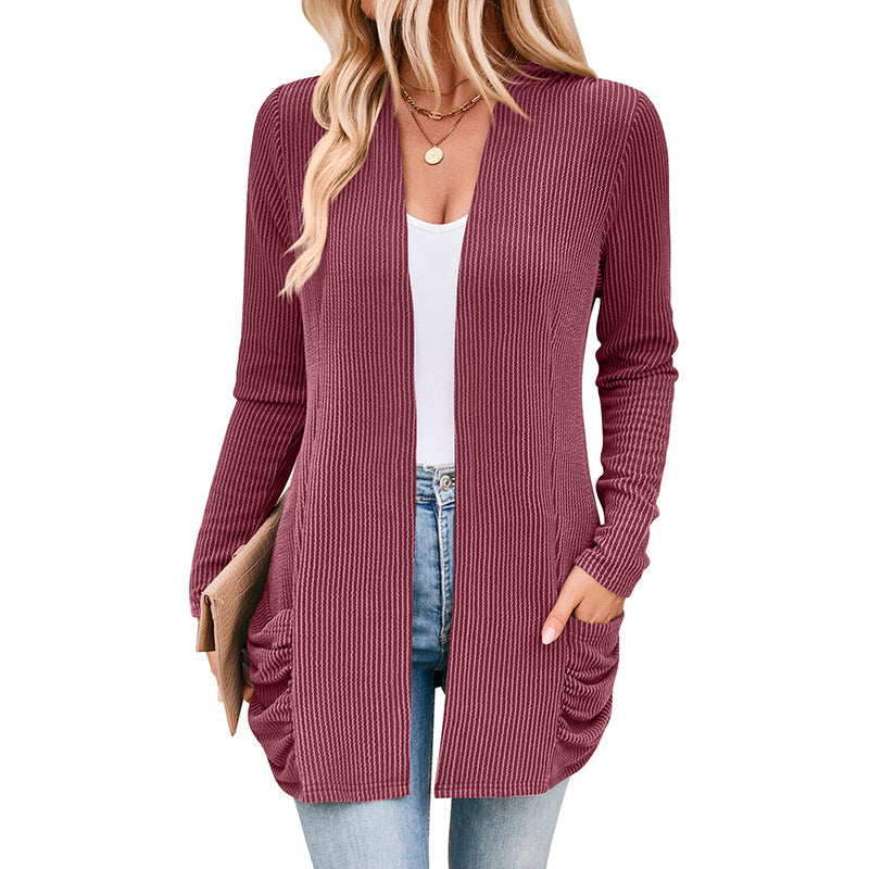 Damen Strickjacke mit Raffung und praktischen Taschen EB