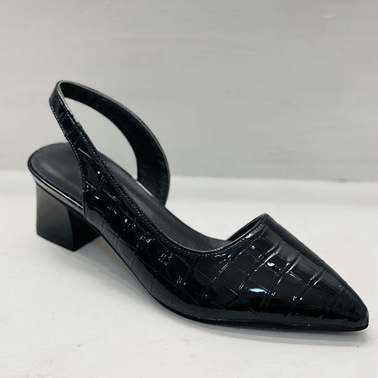 Damen Slingback-Pumps mit spitzer Kappe, Krokoprägung und mittlerem Blockabsatz EB