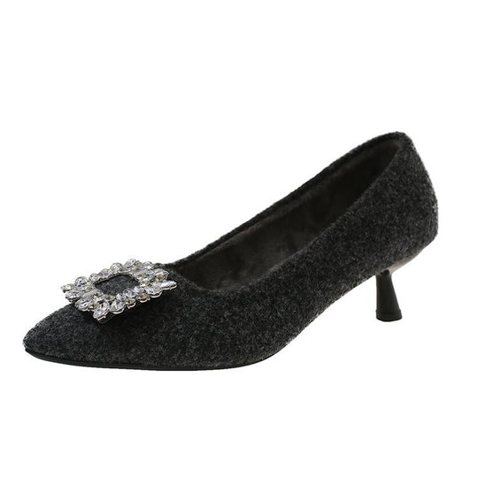 Damen elegante Spitzen-Pumps mit Schmuckdetail EB