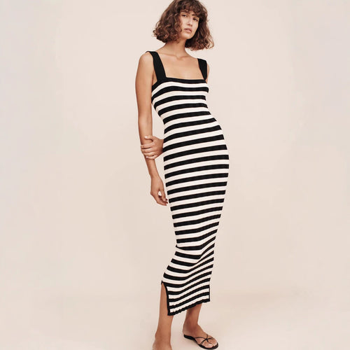 Damen Maxikleid mit gestreiftem Design EB