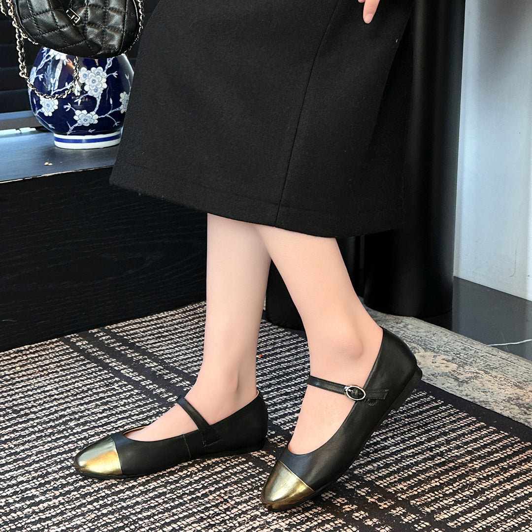 Damen Mary Jane Ballerinas mit modischem Riemchen und Kontrast-Design EB